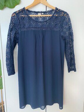 Women Navy Dress 3/4 Sleeves Twik by Simons Size Medium